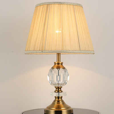 Simple Fabric Lampshade Crystal Decorative 1-Light Table Lamp