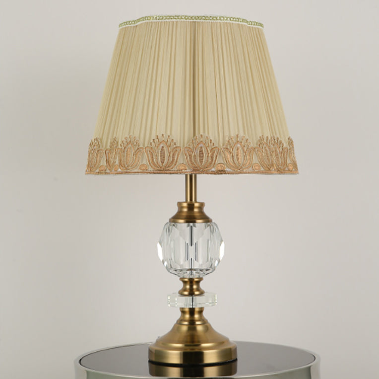 Simple Fabric Lampshade Crystal Decorative 1-Light Table Lamp