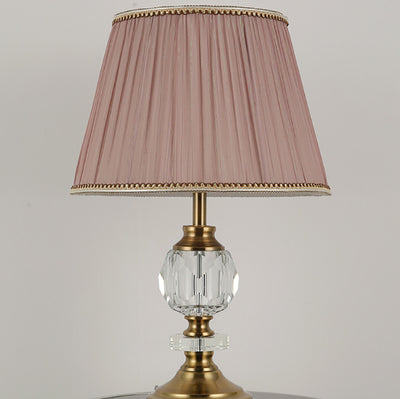 Simple Fabric Lampshade Crystal Decorative 1-Light Table Lamp