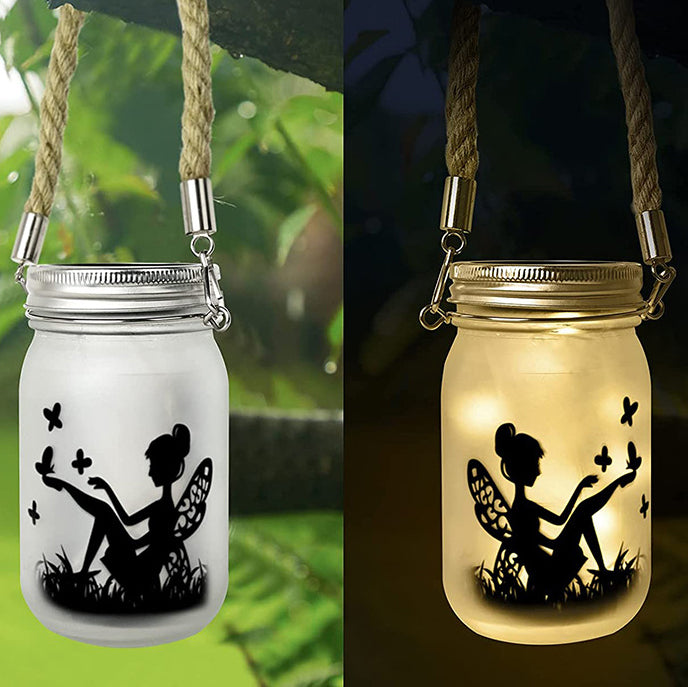 Solar Creative Fairy Frosted Glass Jar LED Outdoor Light