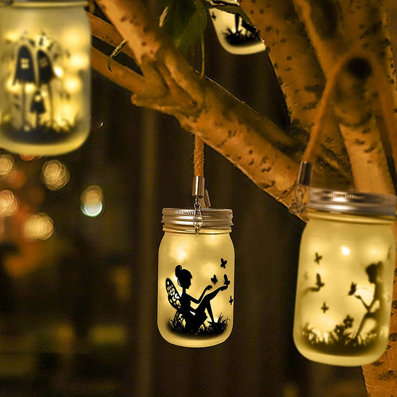 Solar Creative Fairy Frosted Glass Jar LED Outdoor Light