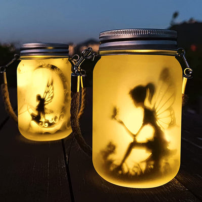 Solar Creative Fairy Frosted Glass Jar LED Outdoor Light