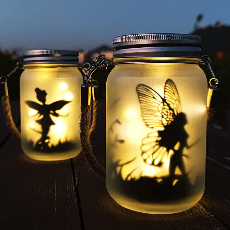 Solar Creative Fairy Frosted Glass Jar LED Outdoor Light