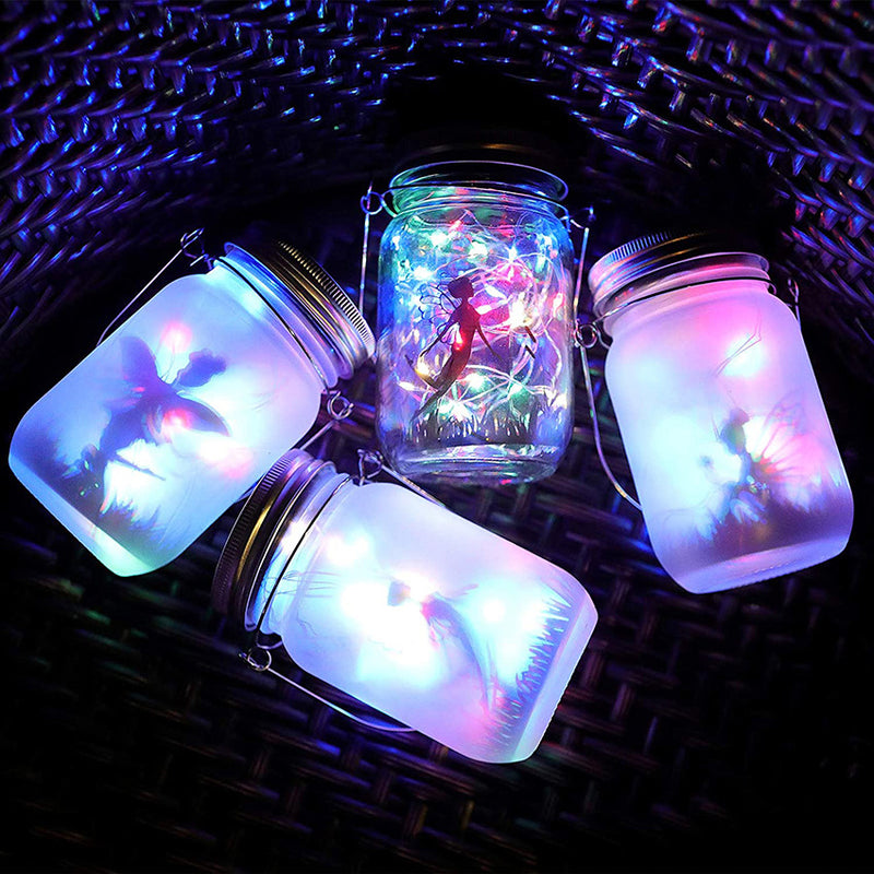 Solar Creative Fairy Frosted Glass Jar LED Outdoor Light