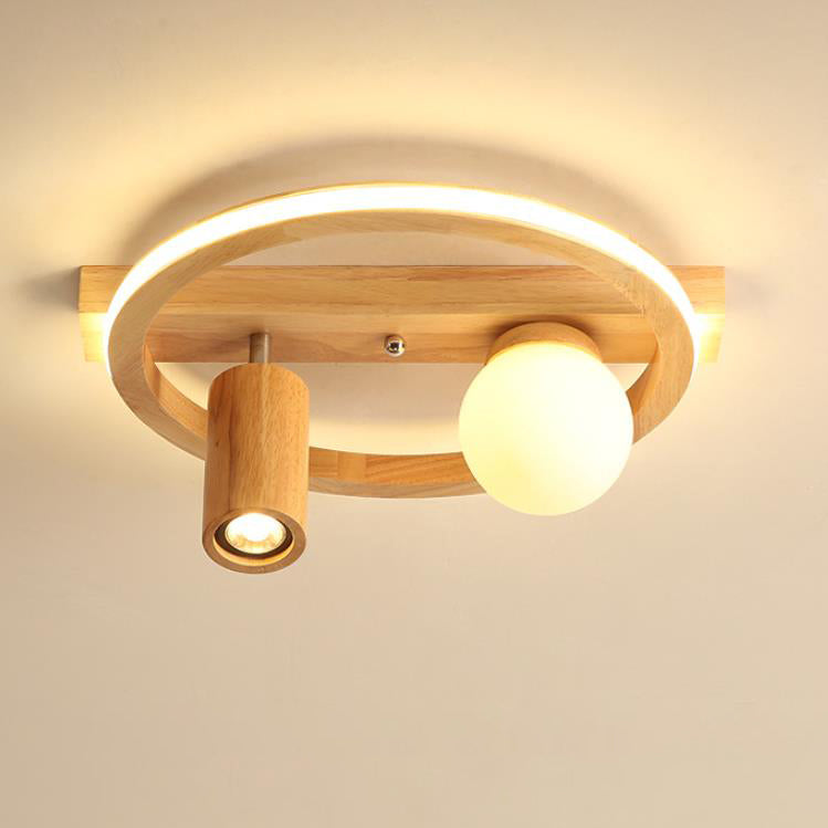 Nordic Simple Wooden Round LED Flush Mount Light