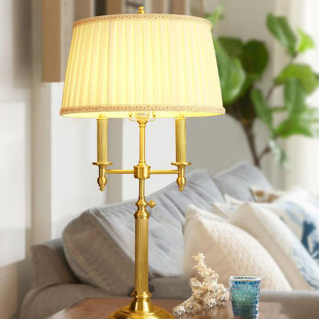 Full Copper Retro Pleated Fabric Lampshade 1-Light Table Lamp