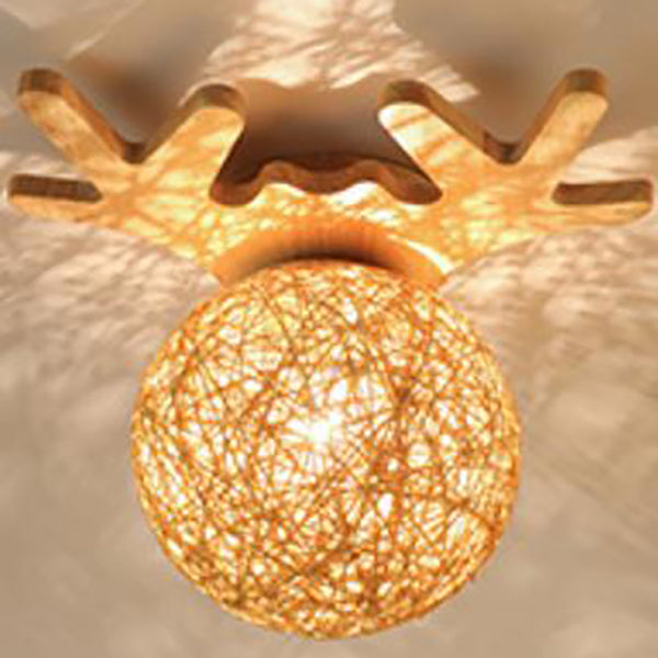 Nordic Log Creative Hemp Ball Fawn LED Flush Mount Light