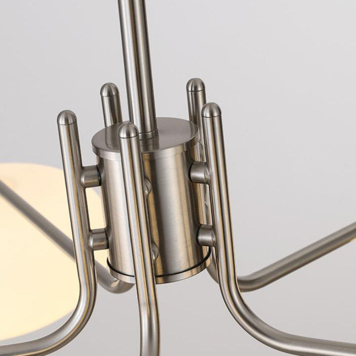 Französischer minimalistischer Kronleuchter mit weißem Kuppelglasschirm und 6 Leuchten 