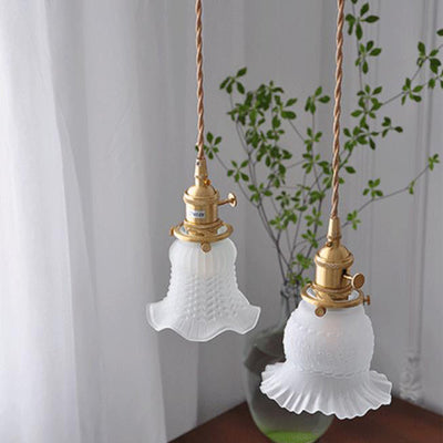 Vintage Japanese Glass Petunia 1-Light Pendant Light