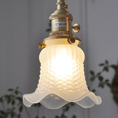 Vintage Japanese Glass Petunia 1-Light Pendant Light