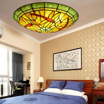 European Style Tiffany Dragonfly Stained Glass LED Flush Mount Lighting