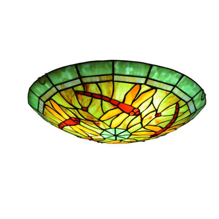 European Style Tiffany Dragonfly Stained Glass LED Flush Mount Lighting