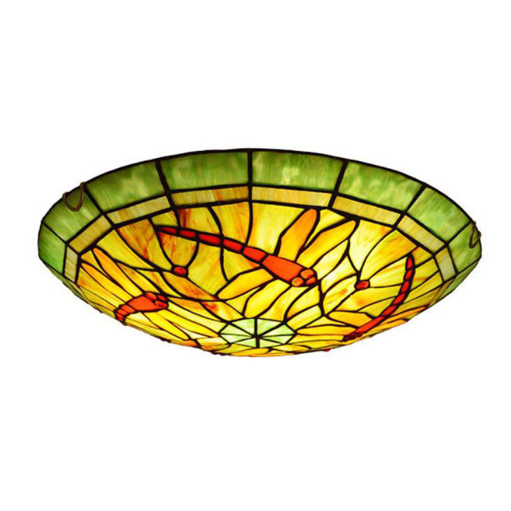 European Style Tiffany Dragonfly Stained Glass LED Flush Mount Lighting