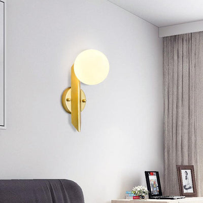 Modern Minimalist Round Ball Glass Metal Straight Arm 1-Light Wall Sconce Lamp