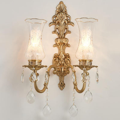 Vintage French Crystal Candelabra Brass 1/2 Light Wall Sconce Lamp