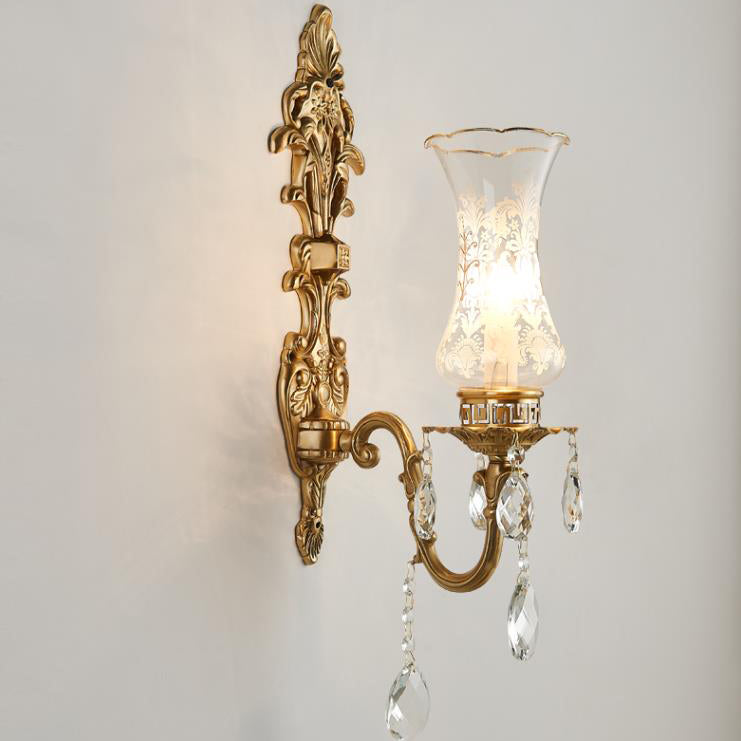 Vintage French Crystal Candelabra Brass 1/2 Light Wall Sconce Lamp