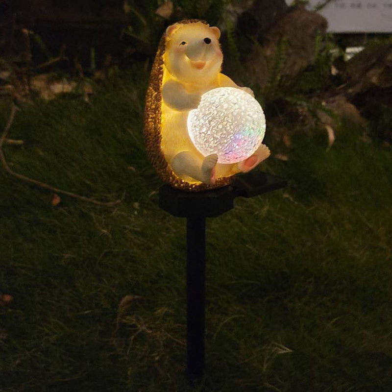 Modern Creative Cute Hedgehog Resin Decorative Solar Outdoor Lawn LED Garden Ground Insert Landscape Light