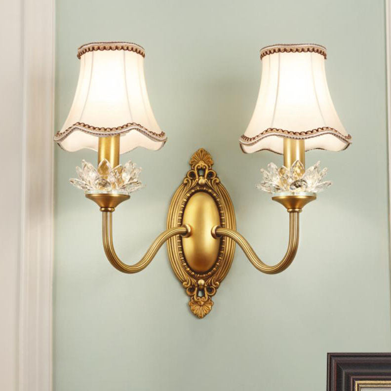 European Luxury Fabric Brass Carved 1/2 Light Wall Sconce Lamp