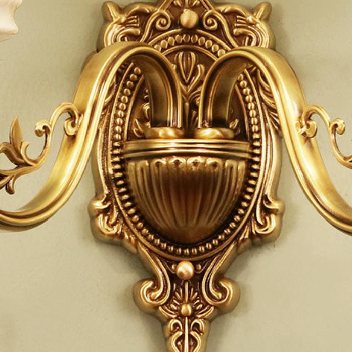 European Luxury Fabric Brass Carved 1/2 Light Wall Sconce Lamp