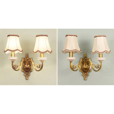 European Luxury Fabric Brass Carved 1/2 Light Wall Sconce Lamp