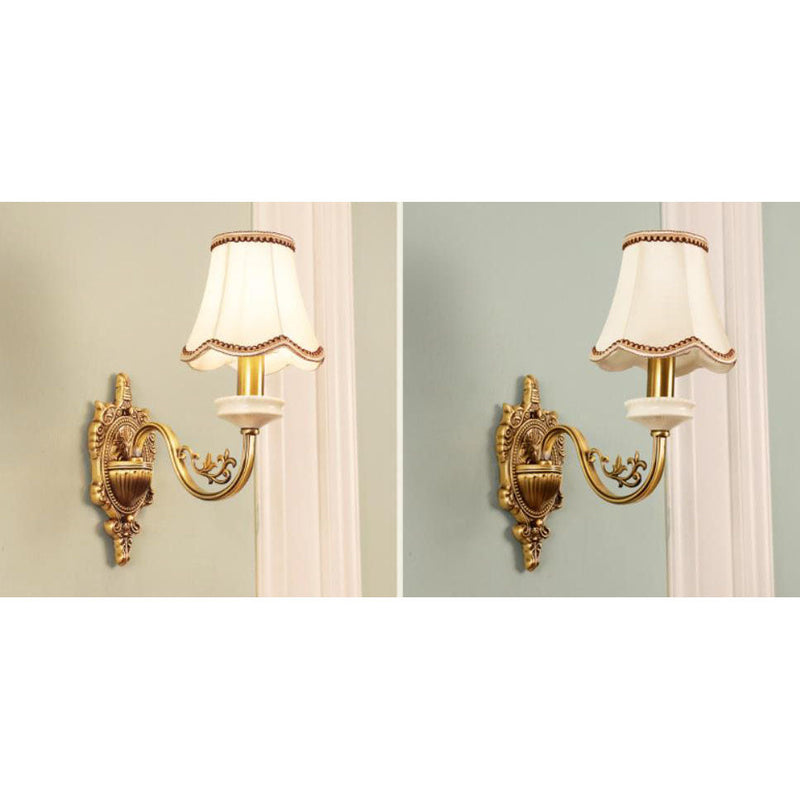 European Luxury Fabric Brass Carved 1/2 Light Wall Sconce Lamp