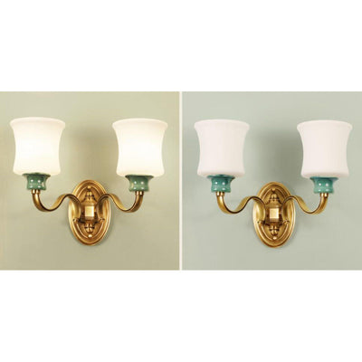 European Luxury Fabric Brass Carved 1/2 Light Wall Sconce Lamp