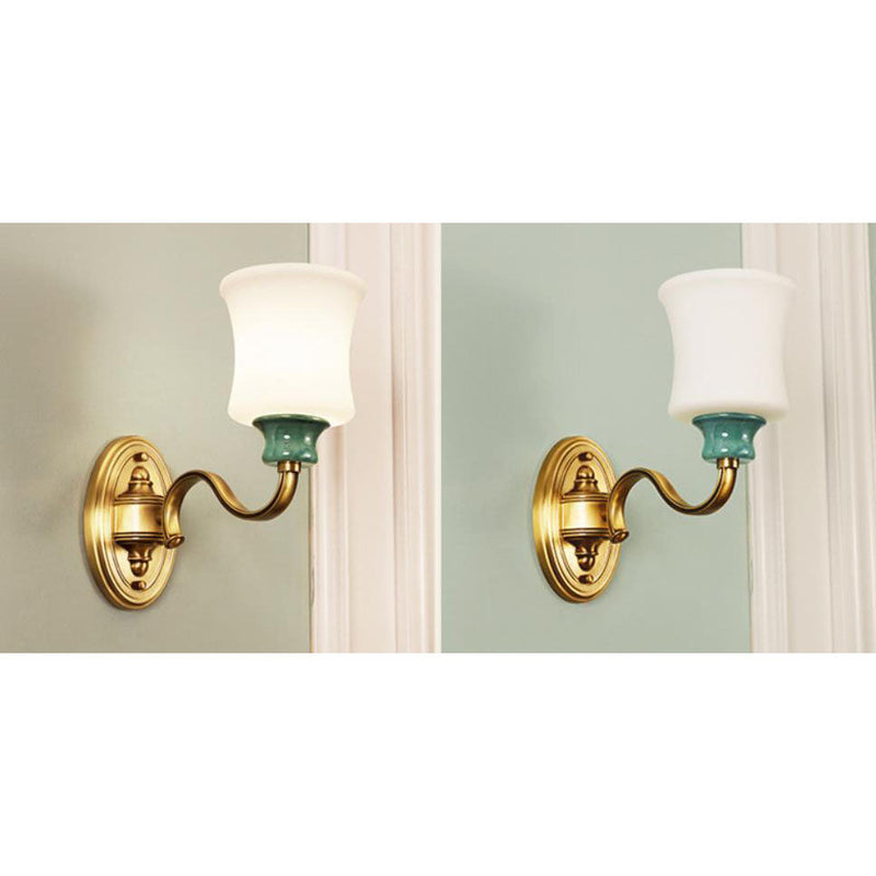 European Luxury Fabric Brass Carved 1/2 Light Wall Sconce Lamp