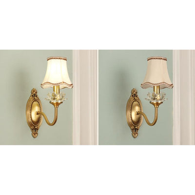 European Luxury Fabric Brass Carved 1/2 Light Wall Sconce Lamp