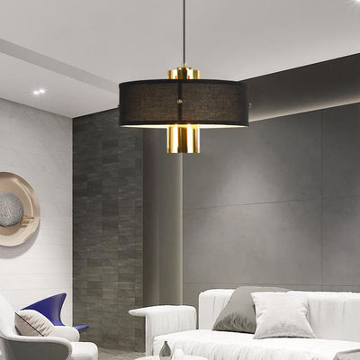 Modern Luxury Black Drum Gold Metal 1-Light Pendant Light