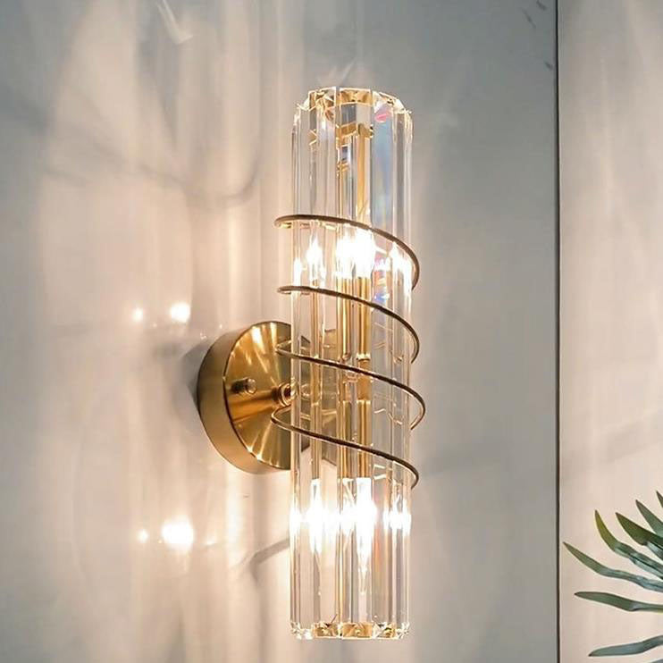 Nordic Light Luxury Crystal Column 2-Light Wall Sconce Lamp