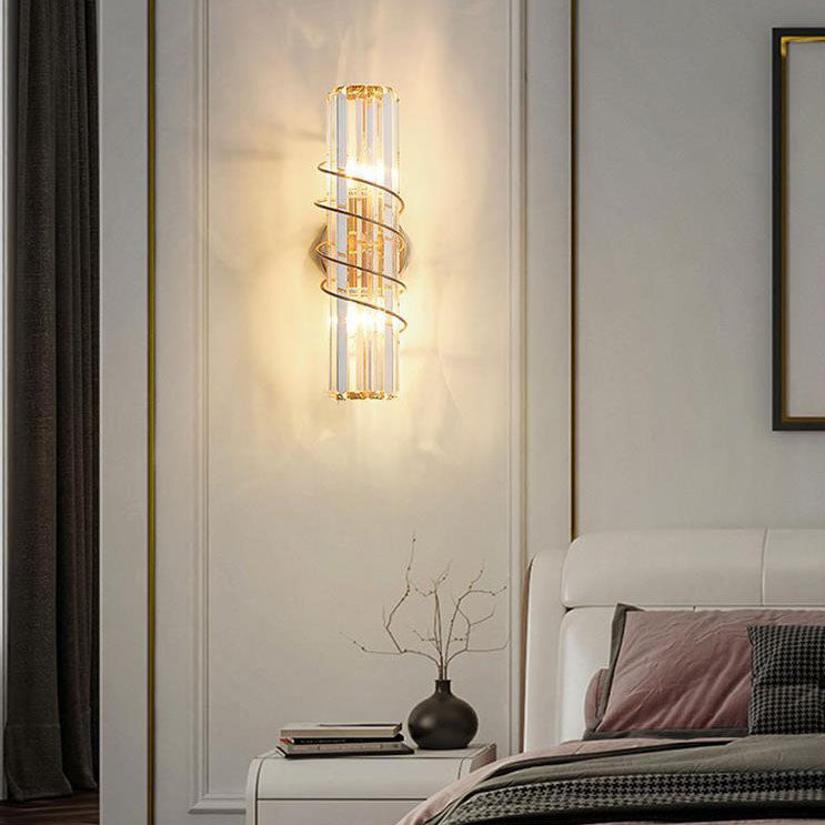 Nordic Light Luxury Crystal Column 2-Light Wall Sconce Lamp