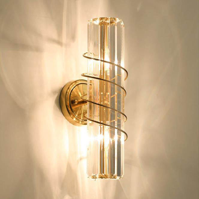 Nordic Light Luxury Crystal Column 2-Light Wall Sconce Lamp