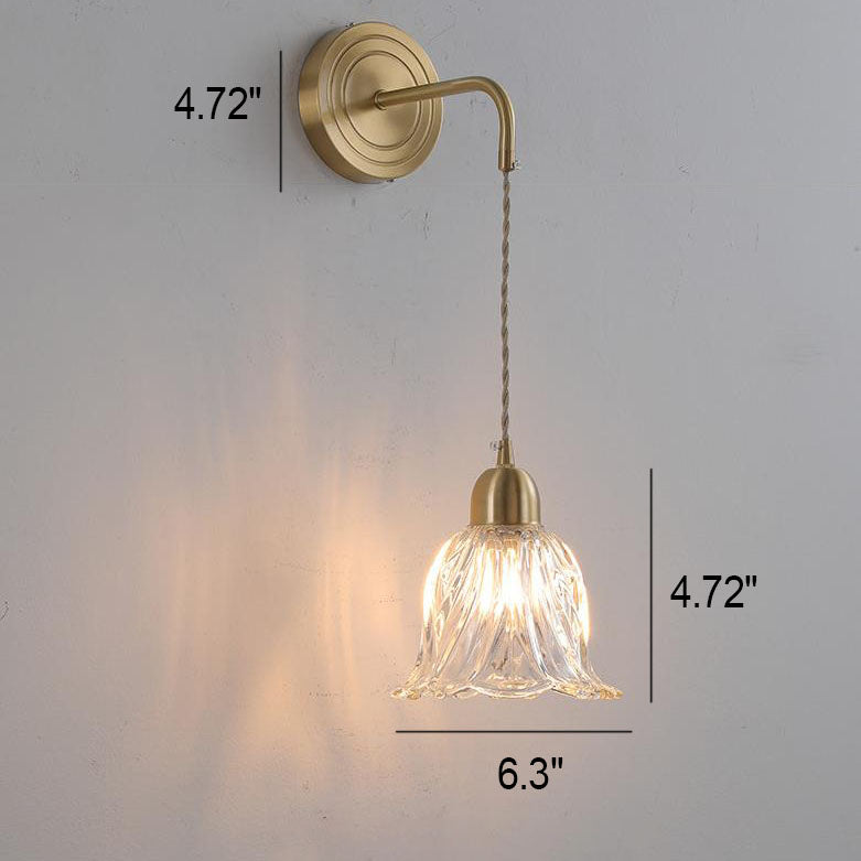 Nordic Vintage Glass Flower Petal Brass 1-Light Wall Sconce Lamp