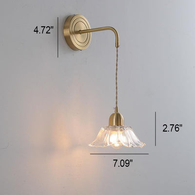 Nordic Vintage Glass Flower Petal Brass 1-Light Wall Sconce Lamp