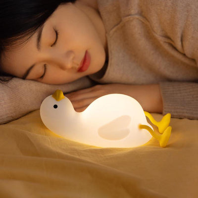 Lampe de table créative et mignonne en forme de canard en silicone USB LED