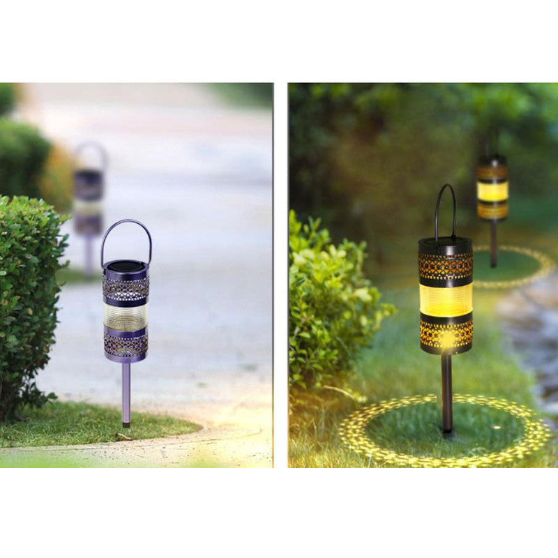 Outdoor Solar Hollow Cylinder Lantern Ground Insert LED Garden Landscape Light