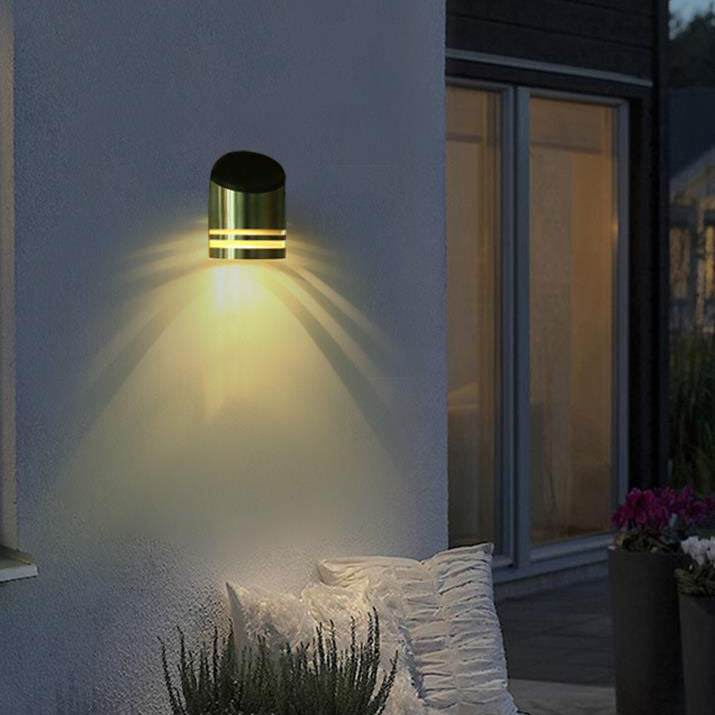 Solar Stainless Steel Cylindrical Spotlight Waterproof Patio LED Wall Sconce Lamp