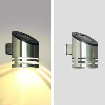 Solar Stainless Steel Cylindrical Spotlight Waterproof Patio LED Wall Sconce Lamp