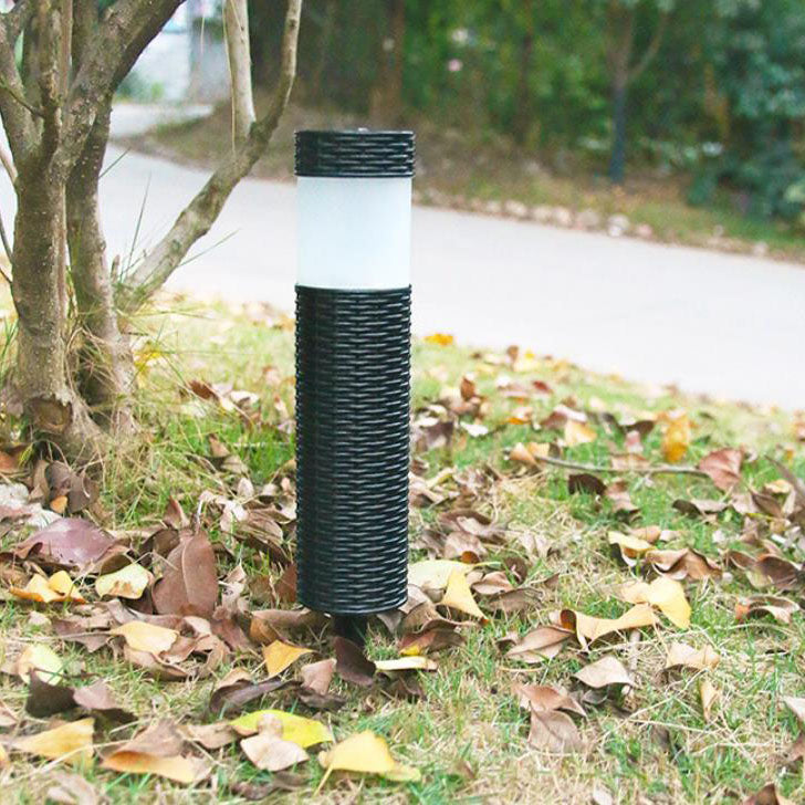 Outdoor Solar Rattan Cylindrical LED Garden Lawn Ground Insert Landscape Light