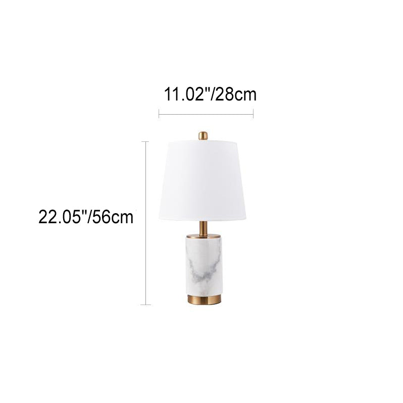 Nordic Light Luxury Cone Fabric Marble Column Base 1-Light Table Lamp