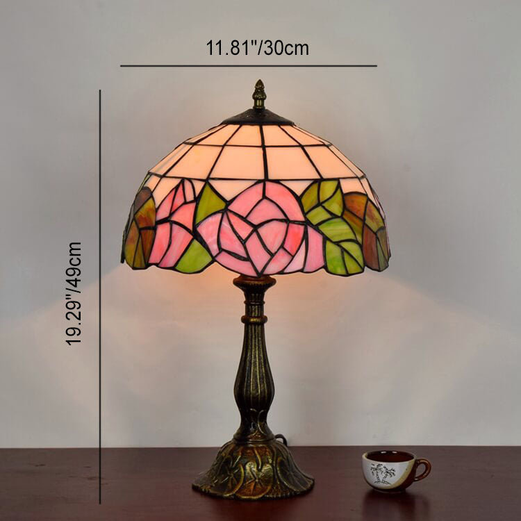 European Rose Tiffany Art Glass 1-Light Table Lamp