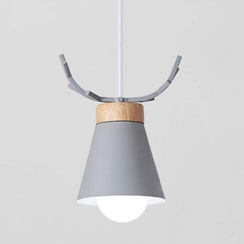 Modern Minimalist Antler Iron Wood 1-Light Pendant Light