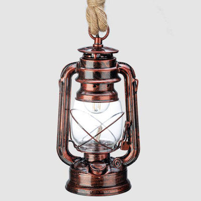 Traditional Rustic Kerosene Lantern Iron Glass 1-Light Pendant Light For Living Room