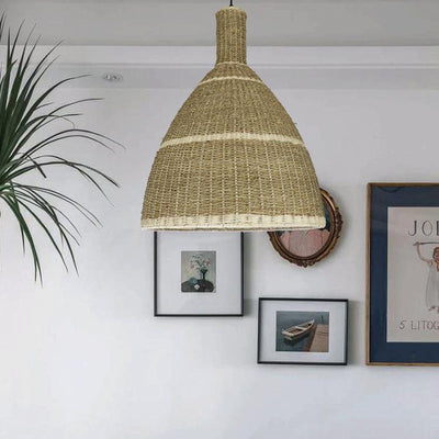 Contemporary Coastal Watercress Rope Rattan Weaving Dome 1-Light Pendant Light For Living Room