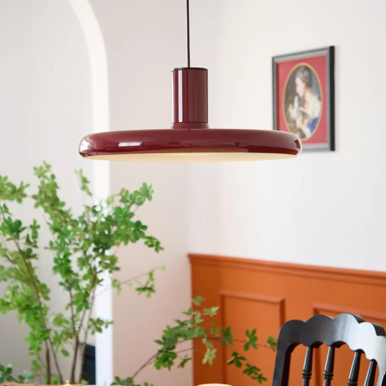 Contemporary Simplicity Red Iron Flying Saucer Disc Shade 1-Light Pendant Light For Bedroom