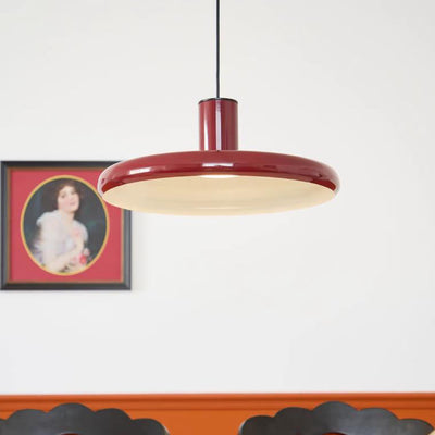 Contemporary Simplicity Red Iron Flying Saucer Disc Shade 1-Light Pendant Light For Bedroom