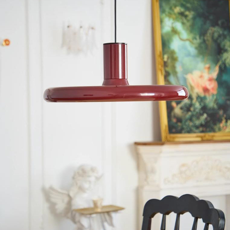 Contemporary Simplicity Red Iron Flying Saucer Disc Shade 1-Light Pendant Light For Bedroom