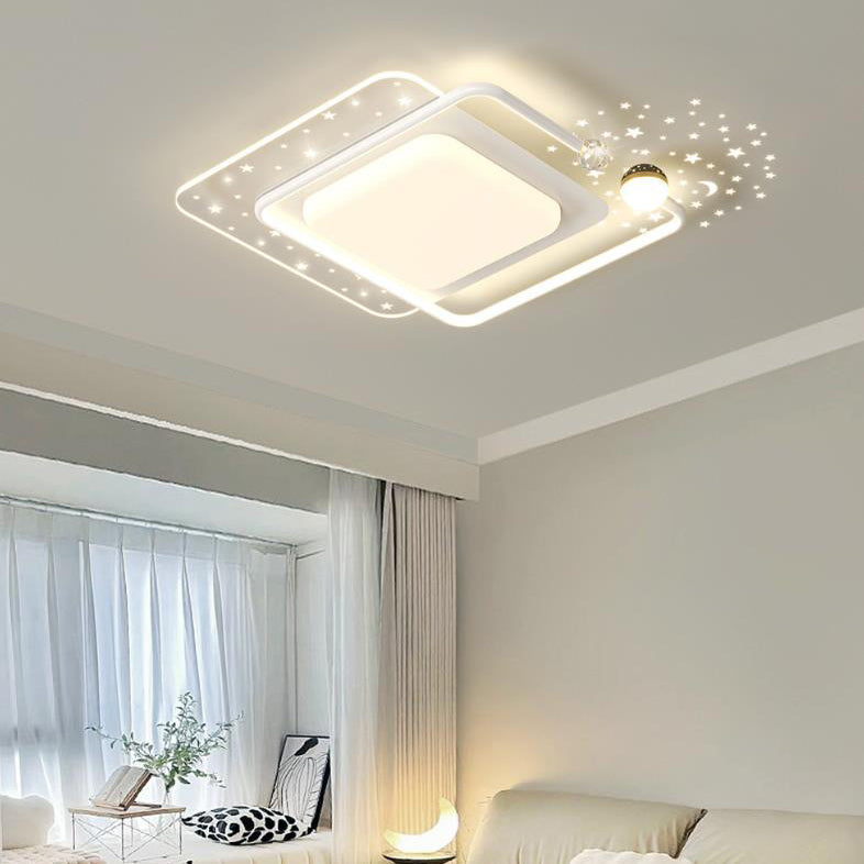 Contemporary Creative Projection Starry Sky Square Acrylic Shade LED Flush Mount Ceiling Light For Living Room