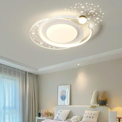 Contemporary Scandinavian Starry Night Sky Projection Acrylic Round Shade LED Flush Mount Ceiling Light For Living Room