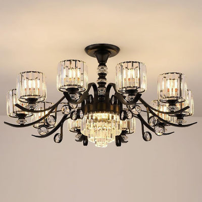 Modern Luxury Cylinder Iron Glass Crystal 6/8/10/12 Light Chandelier For Living Room